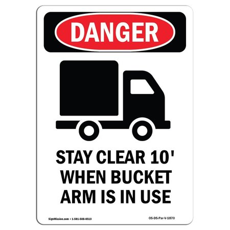 SIGNMISSION OSHA Danger Sign, Stay Clear 10' When, 14in X 10in Rigid Plastic, 10" W, 14" L, Portrait OS-DS-P-1014-V-1870